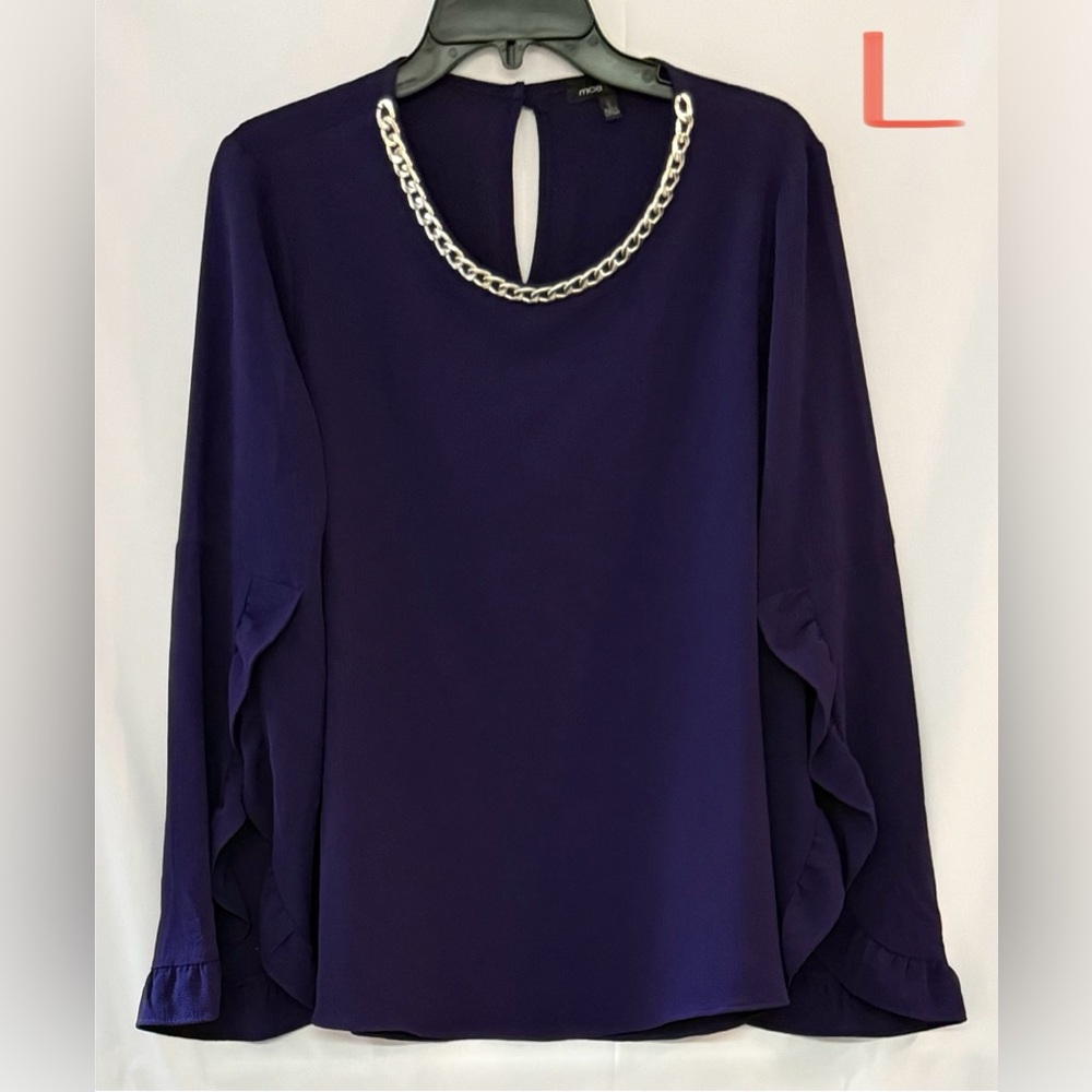 Moa Moa Deep Purple Blouse with Silver Chain Accent